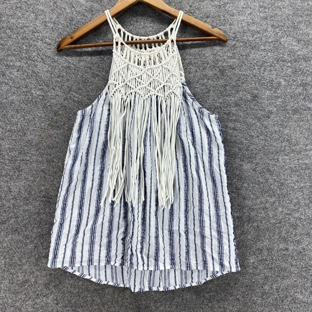 Knox Rose Blouse Women XS White Striped Sleeveless Spaghetti Strap Round Neck
